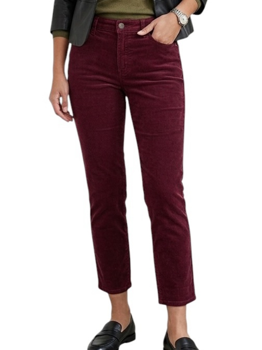 Eddie Bauer Slightly Curvy Skinny Deep Burgundy Corduroy Cropped Pants Size 4
